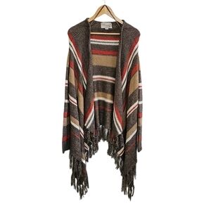 Boho stripe knit fringe open cardigan wool blend size oversized medium